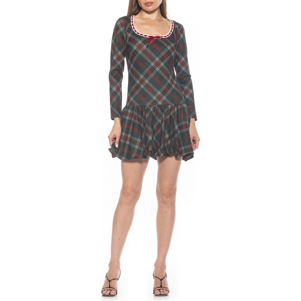 Alexia Admor Rach Bubble Hem Drop Waist Dress In Green Plaid