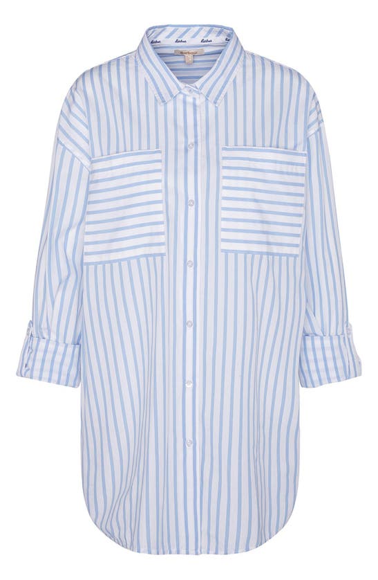 Barbour Nicola Stripe Cotton Button-up Tunic In White/ Blue Stripe
