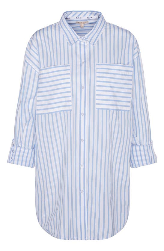 Shop Barbour Nicola Stripe Cotton Button-up Tunic In White/ Blue Stripe