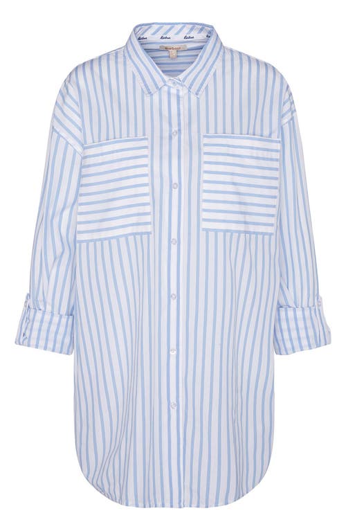 Shop Barbour Nicola Stripe Cotton Button-up Tunic In White/blue Stripe