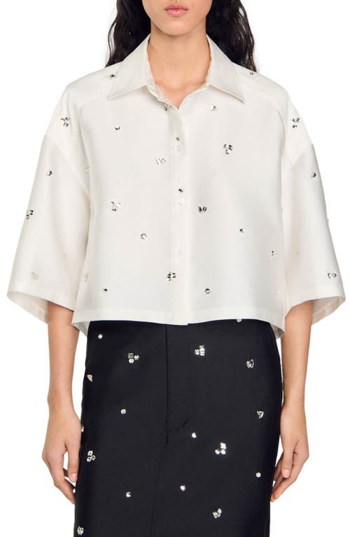 Shop Sandro Shirt Embellished With Rhinestones In White