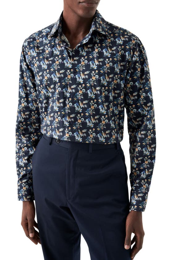 Eton Slim Fit Floral Dress Shirt In Navy