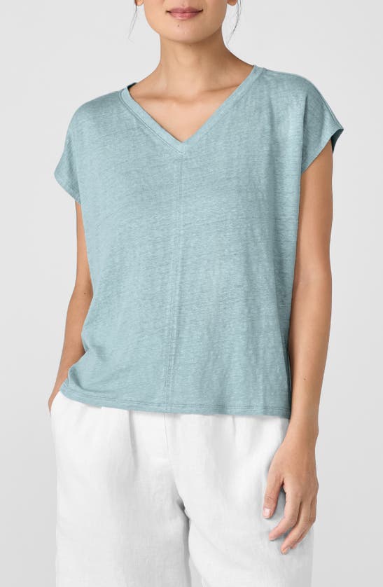 Eileen Fisher V-neck Organic Linen T-shirt In Seafoam