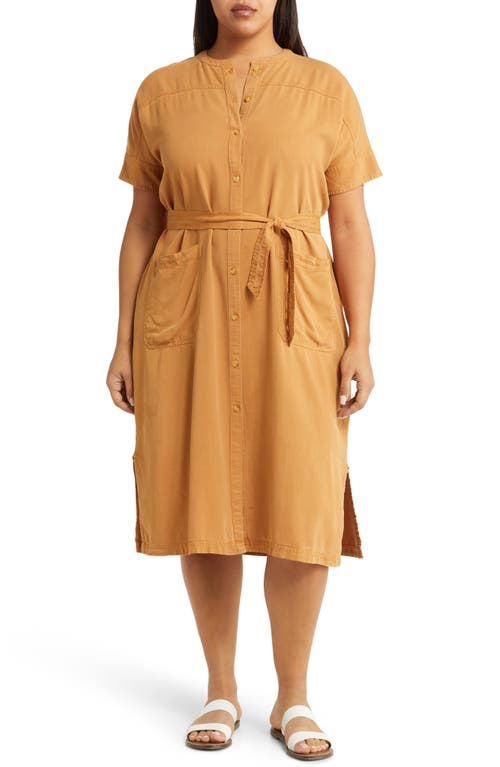 caslon(r) Short Sleeve Button-Up Midi Shirtdress in Tan Sugar