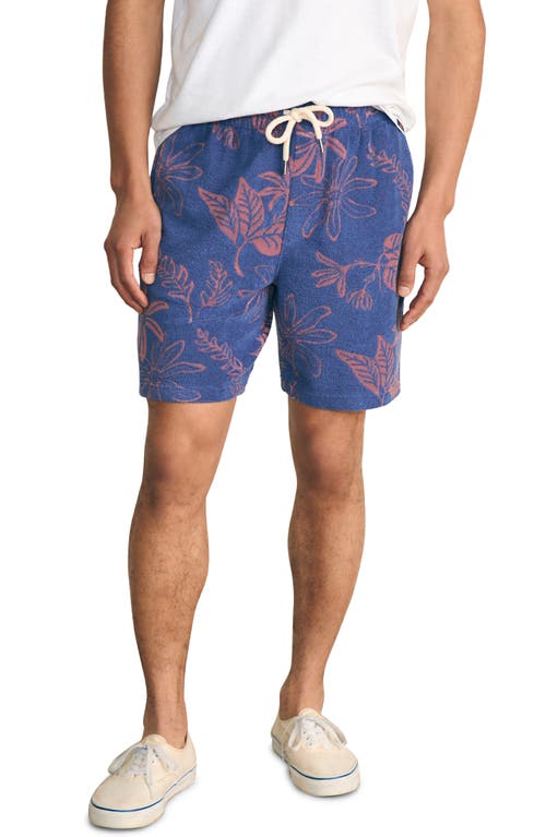 Faherty Cabana Leaf Jacquard Terry Cloth Sweat Shorts Twilight Coral Floral at Nordstrom,