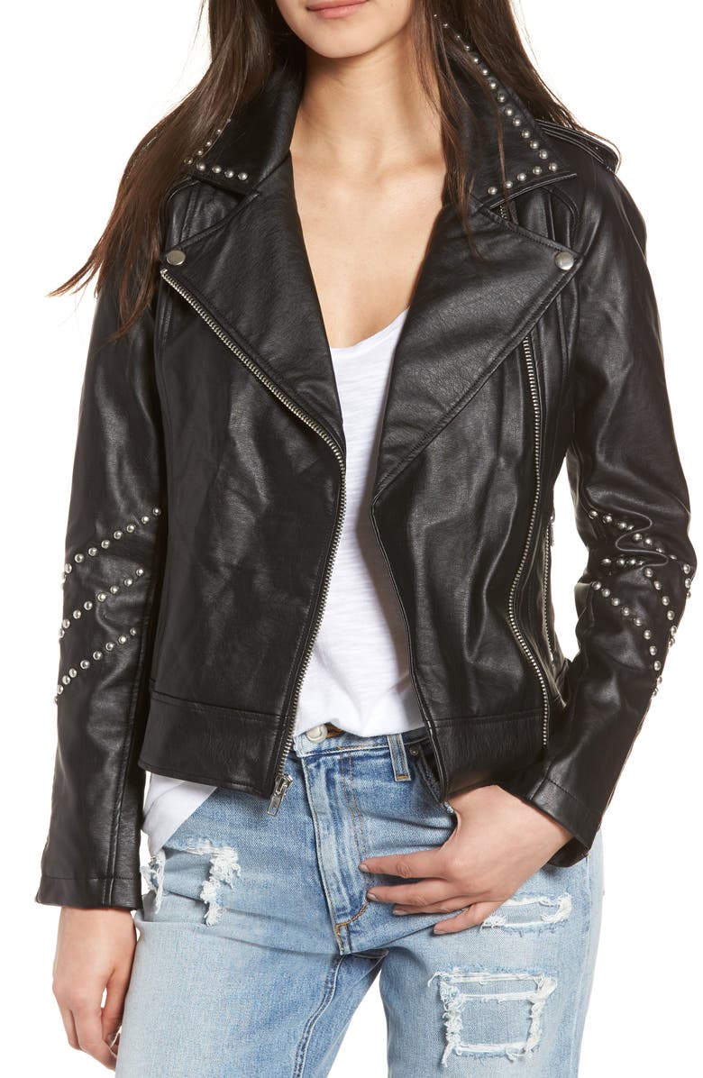 Bb Dakota Jerilyn Studded Washed Faux Leather Jacket Nordstrom
