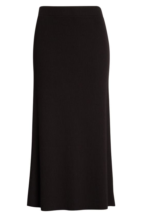 Vince Ribbed Back-slit Midi Skirt In Black