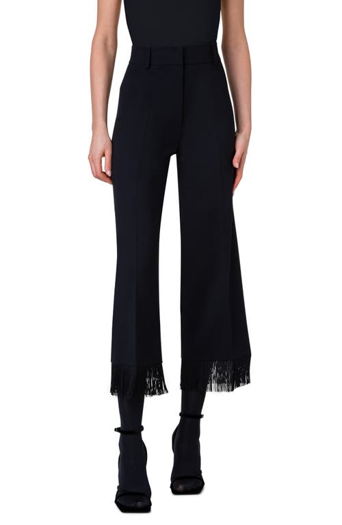 Akris punto Chieko Fringe Trim Wide Leg Stretch Virgin Wool Crop Pants in 009 Black at Nordstrom, Size 8