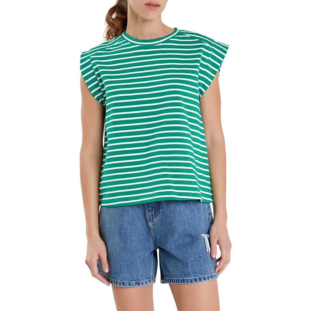English Factory Stripe Cotton T-shirt In Green/white