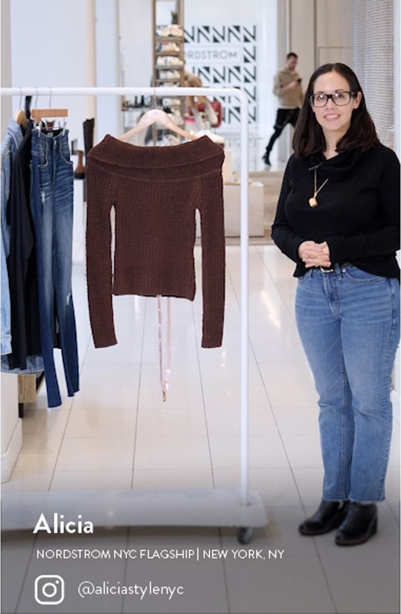 Saffron Rib Off the Shoulder Crop Sweater, sales video thumbnail