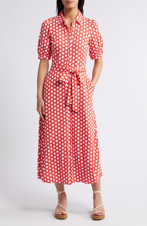 Boden Libby Geo Print Jersey Midi Shirtdress Flame Scarlet, Honeycomb at Nordstrom,