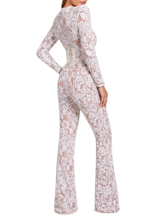 Shop Nadine Merabi Bella Long Sleeve Lace Jumpsuit In White