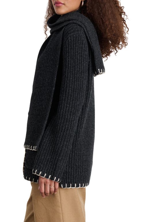 Shop Alex Mill Mae Whipstitch Detail Wool Blend Cardigan With Removable Scarf In Charcoal