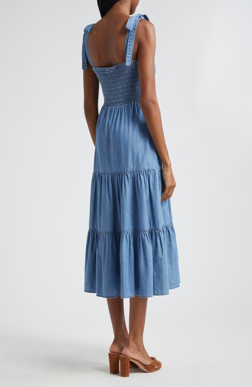 Shop Veronica Beard Tola Tiered Cotton Blend Chambray Midi Sundress In Iceberg