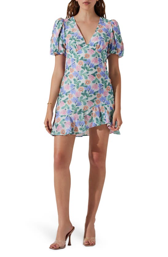 ASTR ASTR THE LABEL FLORAL PUFF SLEEVE CUTOUT DRESS
