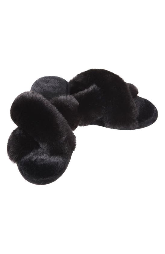 Memoi Beverly Faux Fur Memory Foam Slipper In Black