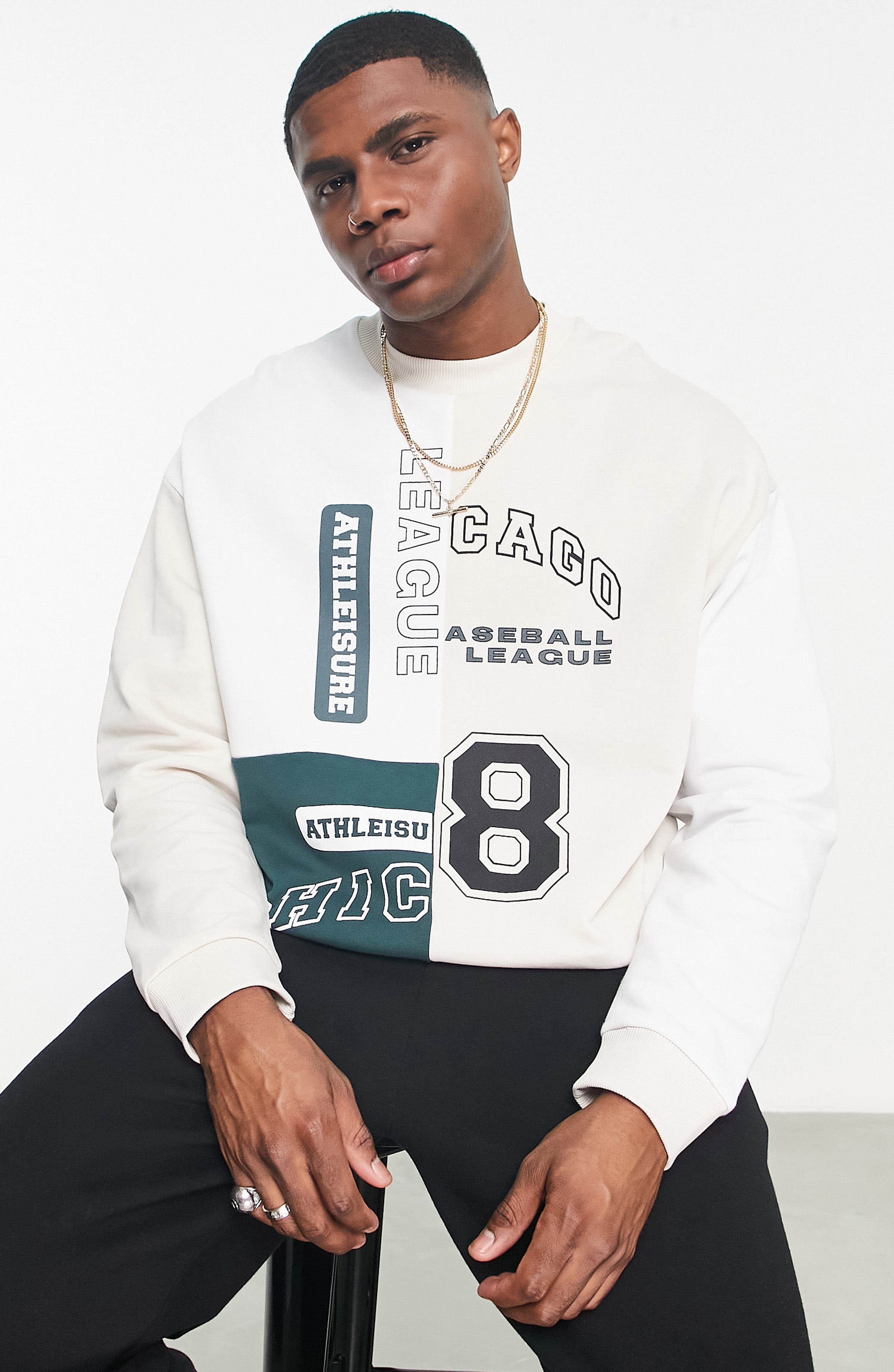 SYNTHETIC LEATHER APPLIQUE CREWNECK XL