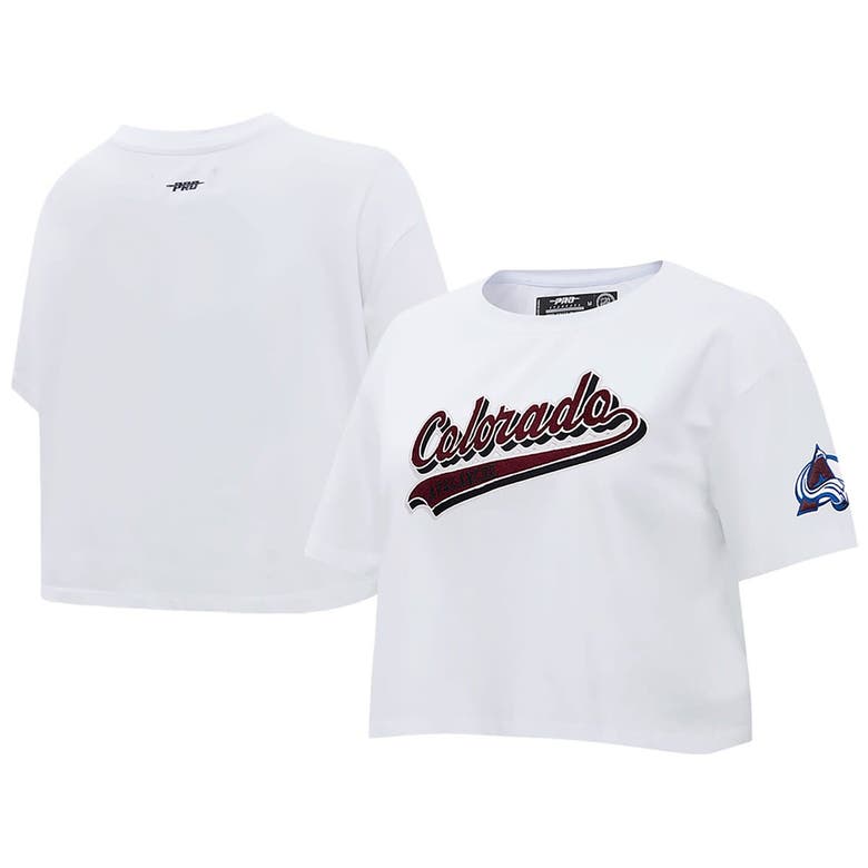 Shop Pro Standard White Colorado Avalanche Boxy Script Tail Cropped T-shirt
