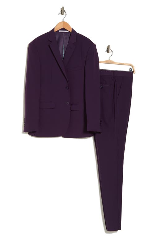 Gino Vitale Skinny Fit Solid Stretch Three Piece Suit In Plum