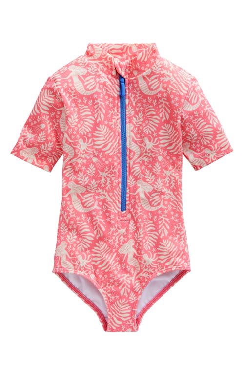 Mini Boden Kids' Short Sleeve One-Piece Swimsuit in Strawberry Pink Mermaids at Nordstrom, Size 4-5Y