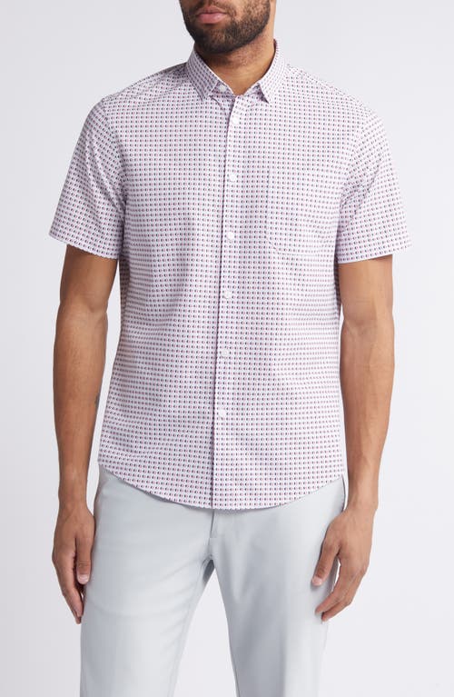 Halyard Trim Fit Print Short Sleeve Performance Knit Button-Up Shirt in Red Clay Dot