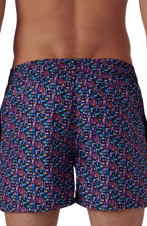 Shop Bugatchi Print Archer Mid Length Swim Trunks In Orchid