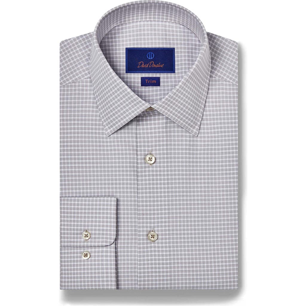 David Donahue Trim Fit Dobby Microcheck Dress Shirt In Pearl/white