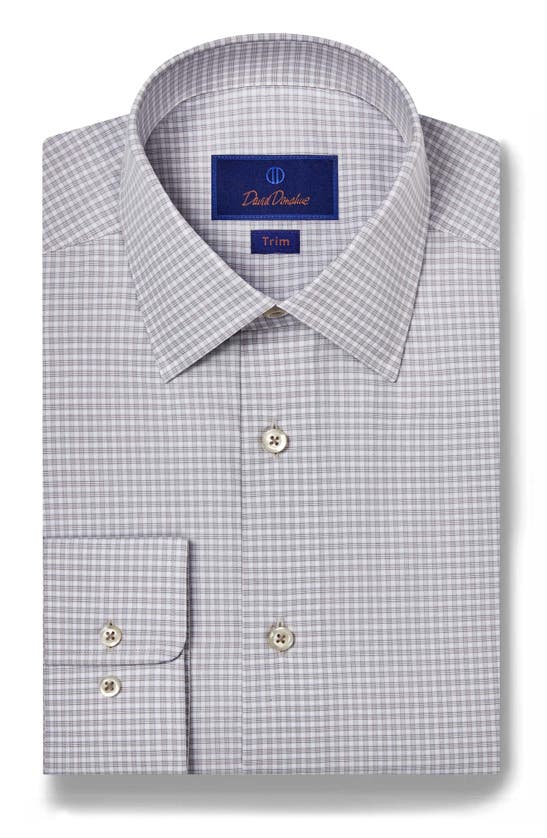 David Donahue Trim Fit Dobby Microcheck Dress Shirt In Pearl/ White