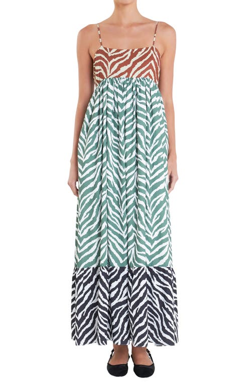 ENGLISH FACTORY ENGLISH FACTORY COLORBLOCK ZEBRA PRINT TIERED MAXI SUNDRESS