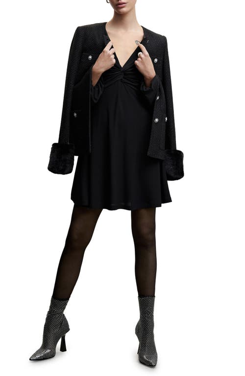 MANGO Twist Front Long Sleeve Dress in Black