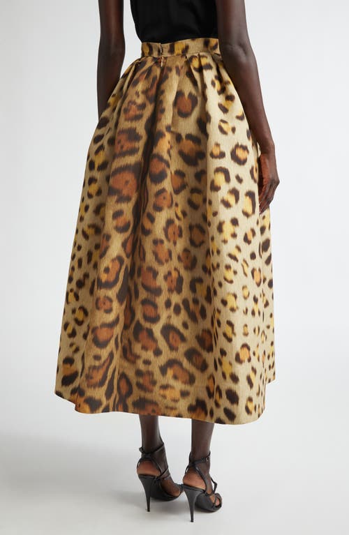 Shop Oscar De La Renta Jaguar Print Faille Midi Skirt In Beige Multi