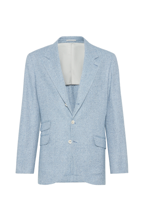 Shop Brunello Cucinelli Flecked Wool, Silk And Cashmere Comfort Chevron Deconstructed Blazer In Azure