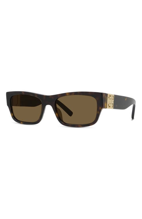 Shop Givenchy 4g 56mm Rectangular Sugnlasses In Dark Havana/roviex