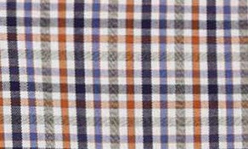 David Donahue Check Cotton Poplin Button-down Shirt In Navy/orange
