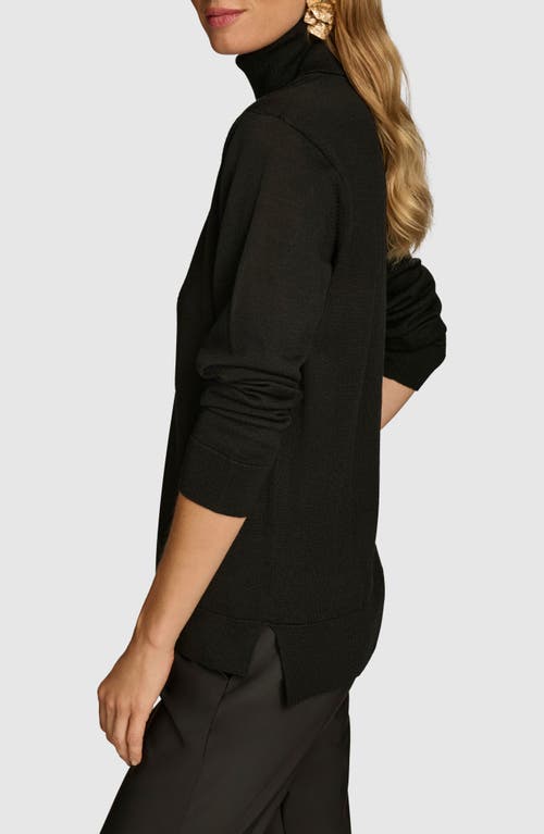 Shop Donna Karan New York High-low Turtleneck Merino Wool Sweater In Black