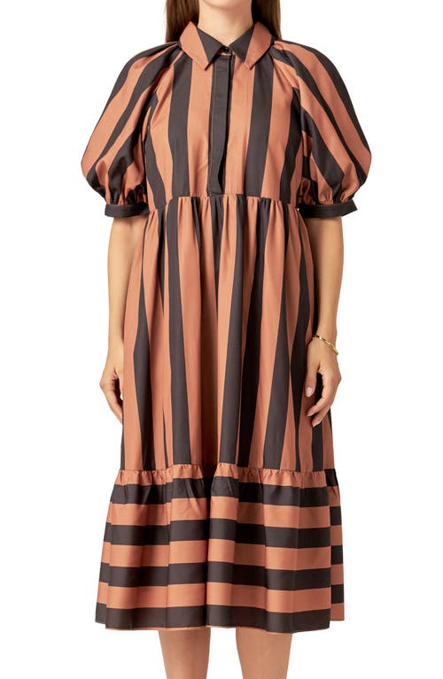 ENGLISH FACTORY ENGLISH FACTORY BOLD STRIPE PUFF ELBOW SLEEVE SHIRTDRESS