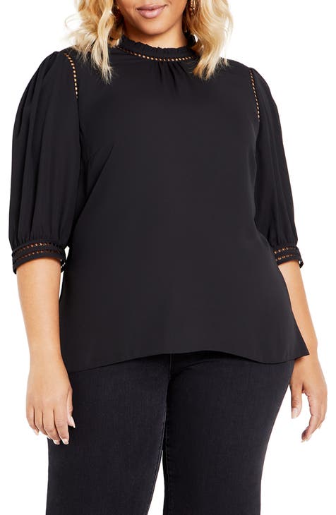 BZB Plus Size Tunic Tops for Women Fall Oversized Sweatshirts  Puff Sleeve Black Shirts XL : Clothing, Shoes & Jewelry