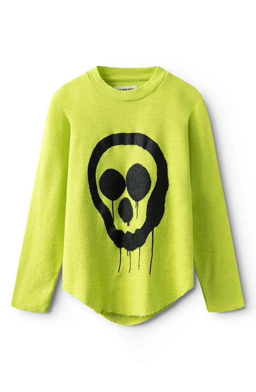 Nununu Kids' Droopy Skull Raw Hem Cotton Graphic T-shirt In Hot Lime