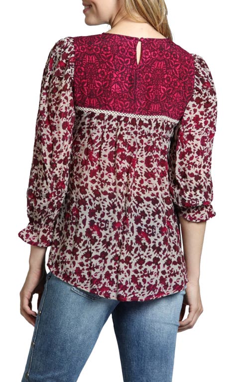 Apny Mixed Media Peasant Top In Red Multi