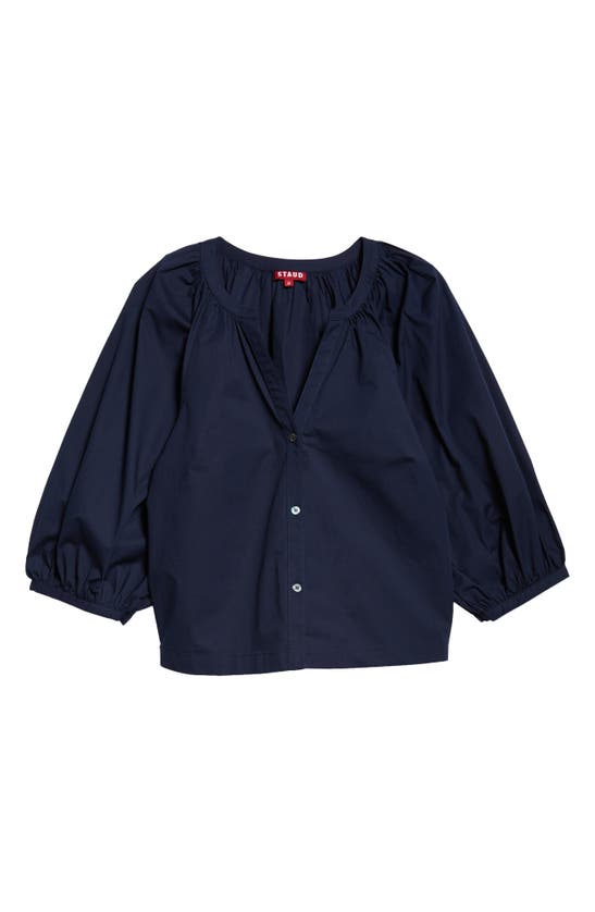 Shop Staud New Dill Stretch Cotton Button-up Blouse In Navy