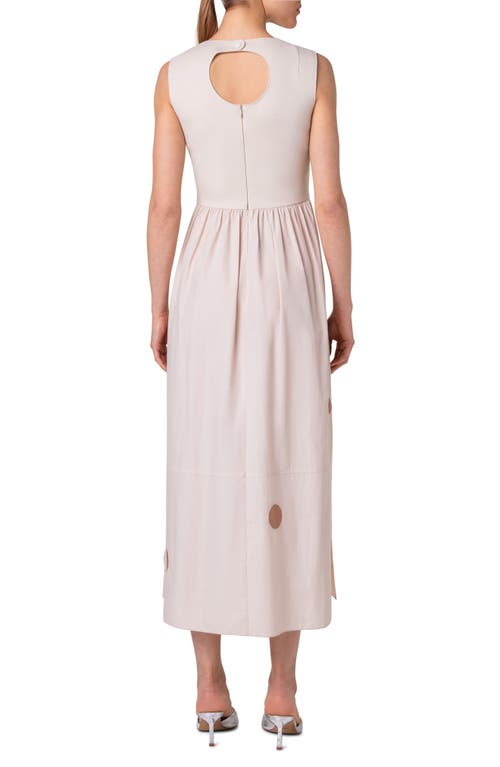 Akris Punto Dot Cutout Mixed Media Midi Dress In Cashew