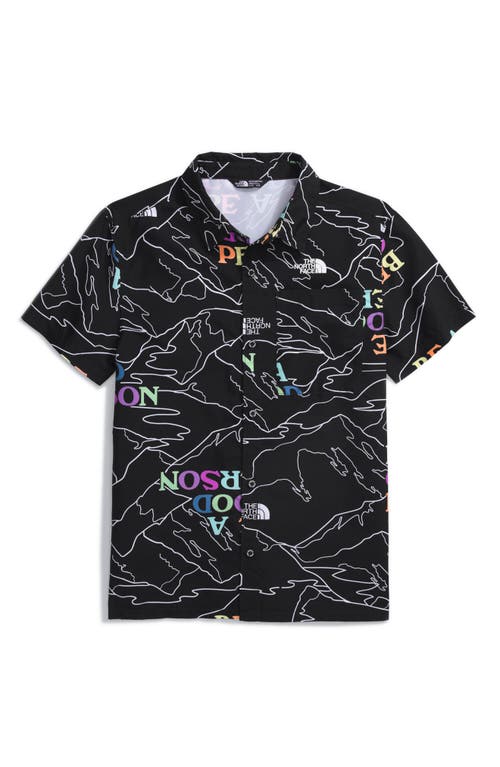 The North Face Kids' Amphibious Print Short Sleeve Button-Up Shirt Black Be A Good Person at