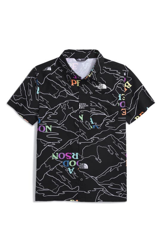 The North Face Kids' Amphibious Print Short Sleeve Button-up Shirt In Black Be A Good Person