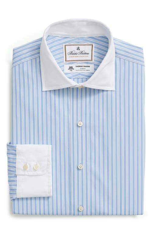 Brooks Brothers x Thomas Mason Regular Fit Stripe Dress Shirt Light Blue Double at Nordstrom,