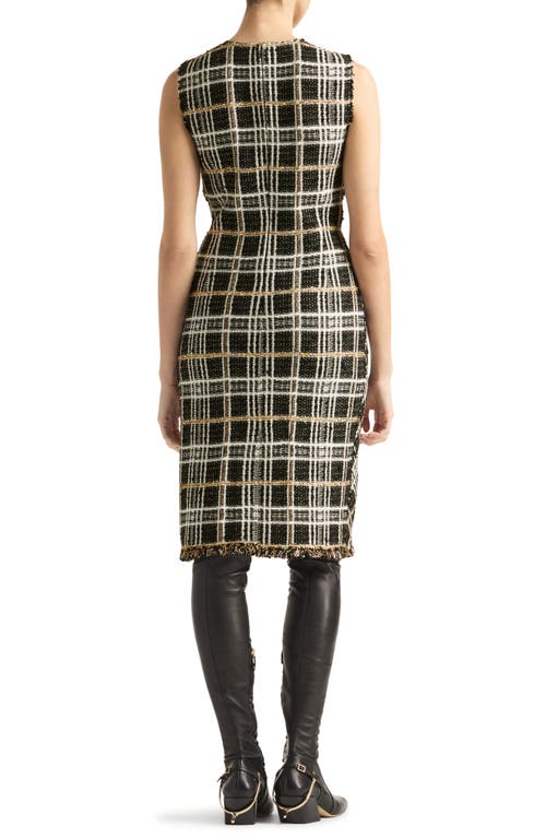 Shop St John St. John Evening Sparkle Plaid Tweed Knit Sheath Dress In Black/ecru/gold Multi