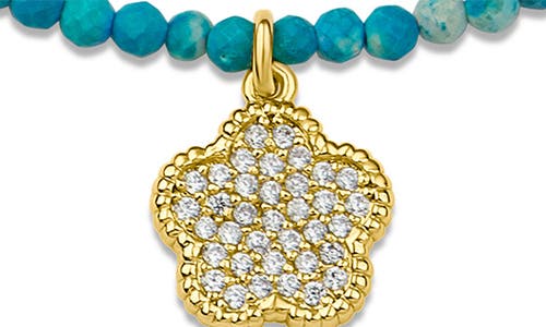 Shop Cz By Kenneth Jay Lane Cz Pavé Clover Glass Bead Bracelet In Turquoise/gold