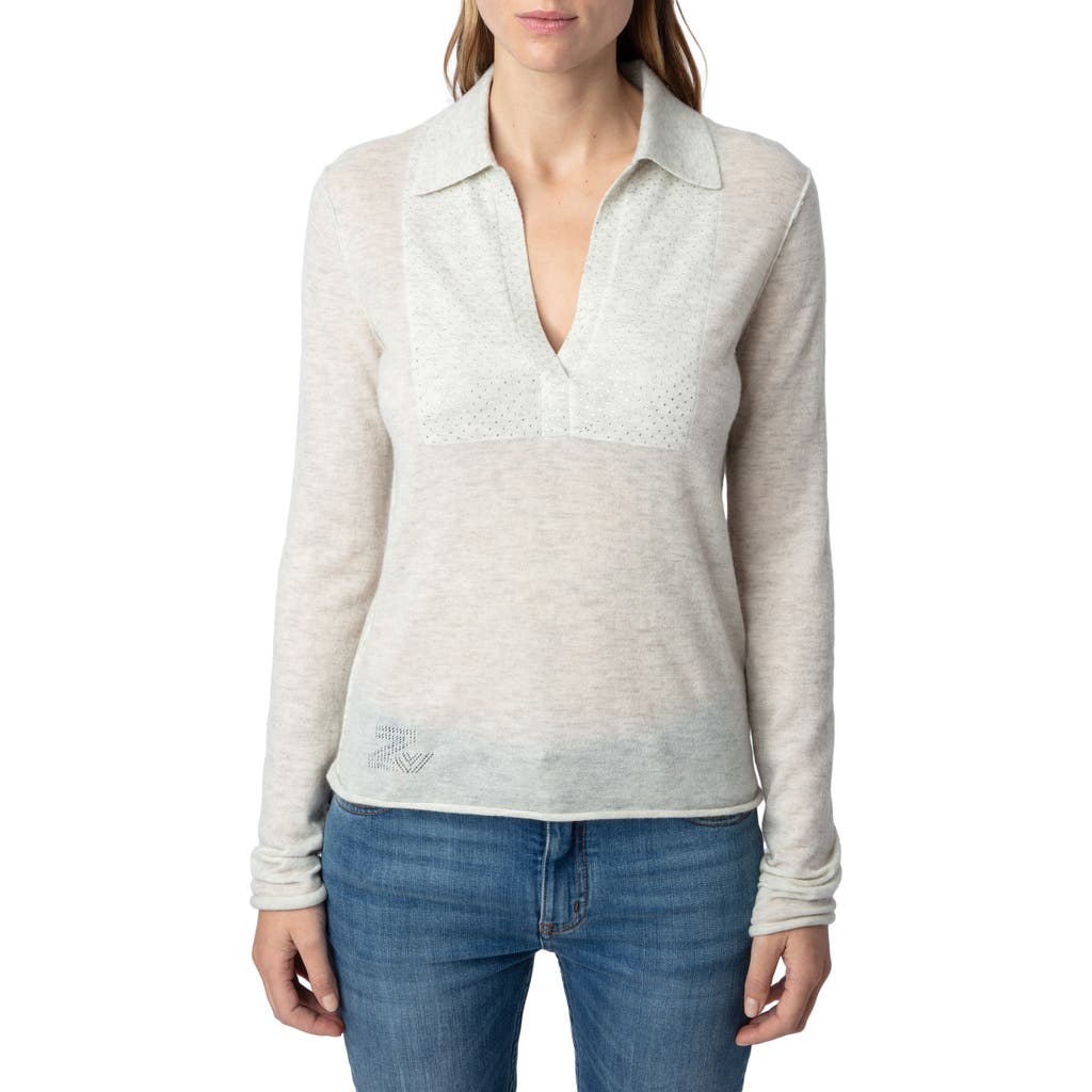Zadig & Voltaire Sally Rhinestone-embellished Cashmere Jumper In Neige