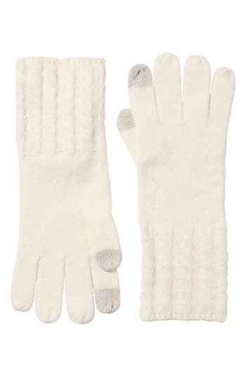 Amicale Cable Knit Cuff Cashmere Gloves In Neutral