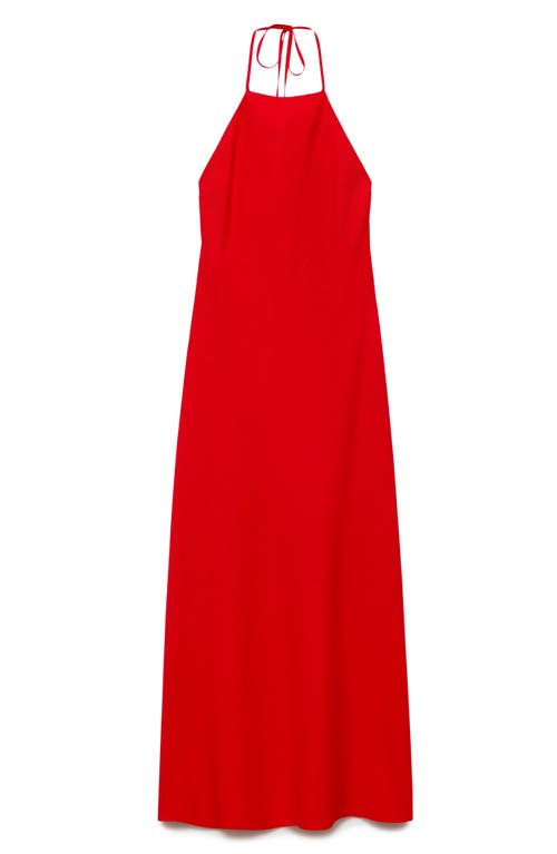 Shop Mango Halter Linen Blend Maxi Dress In Red