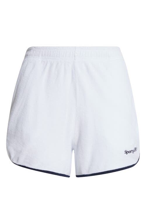 Shop Sporty And Rich Sporty & Rich Serif Logo Cotton Terry Shorts In White